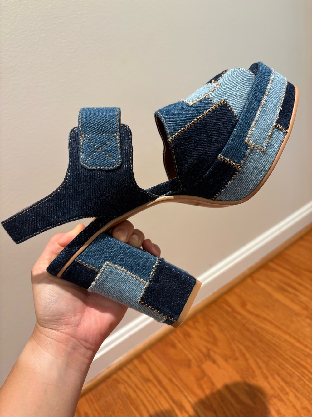 See by Chloé Denim Patchwork Block Heel Platform Sandals Sz 39 * - Picture 5 of 14